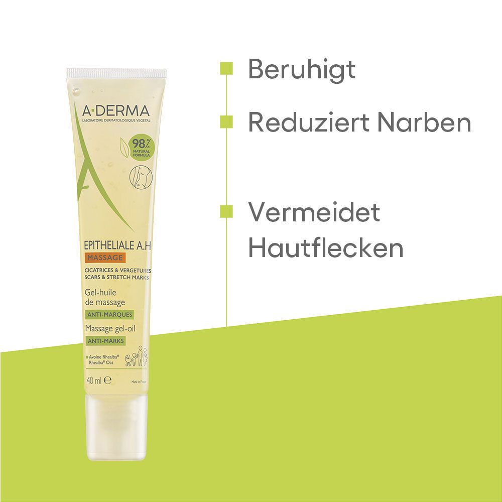 Gel-olio da massaggio A-Derma Epitheliale AH da 40ml. Lenisce, riduce le cicatrici, previene le macchie cutanee.