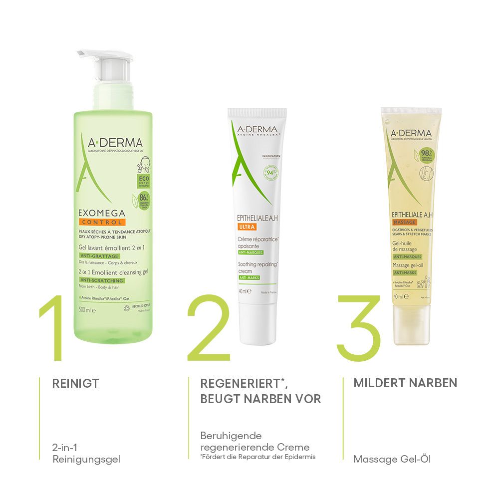 A-Derma Exomega Control Gel Detergente Emolliente 2-in-1, 500ml.