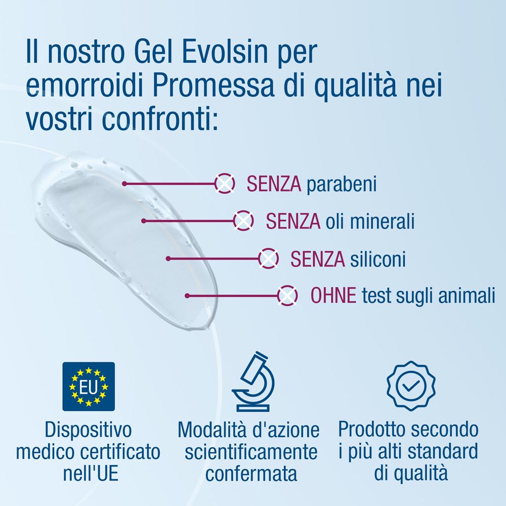 Tubo di gel e icone. Agisce come antinfiammatorio. Forma uno strato protettivo. Effetto lubrificante.