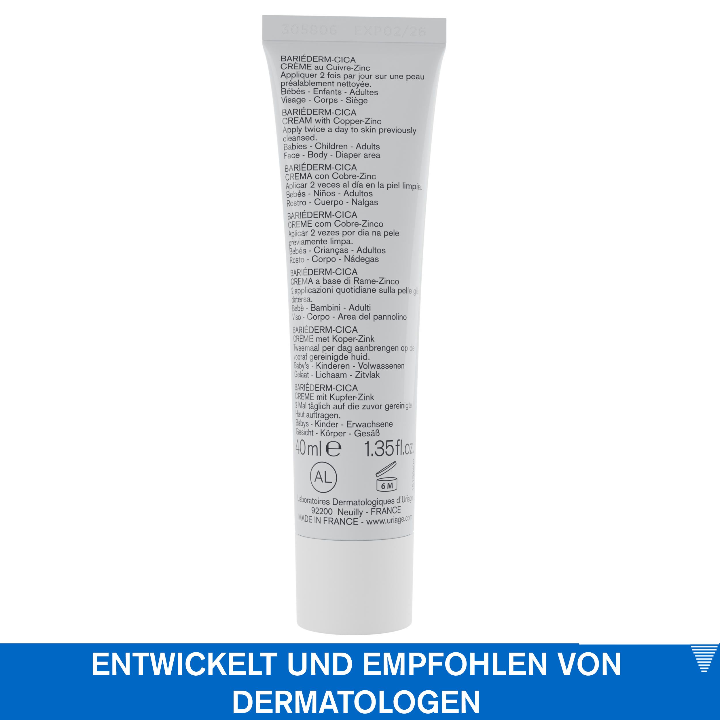 Tubo crema. URIAGE. BARIÉDERM-CICA Crema al Rame-Zinco. Raccomandato dai dermatologi.