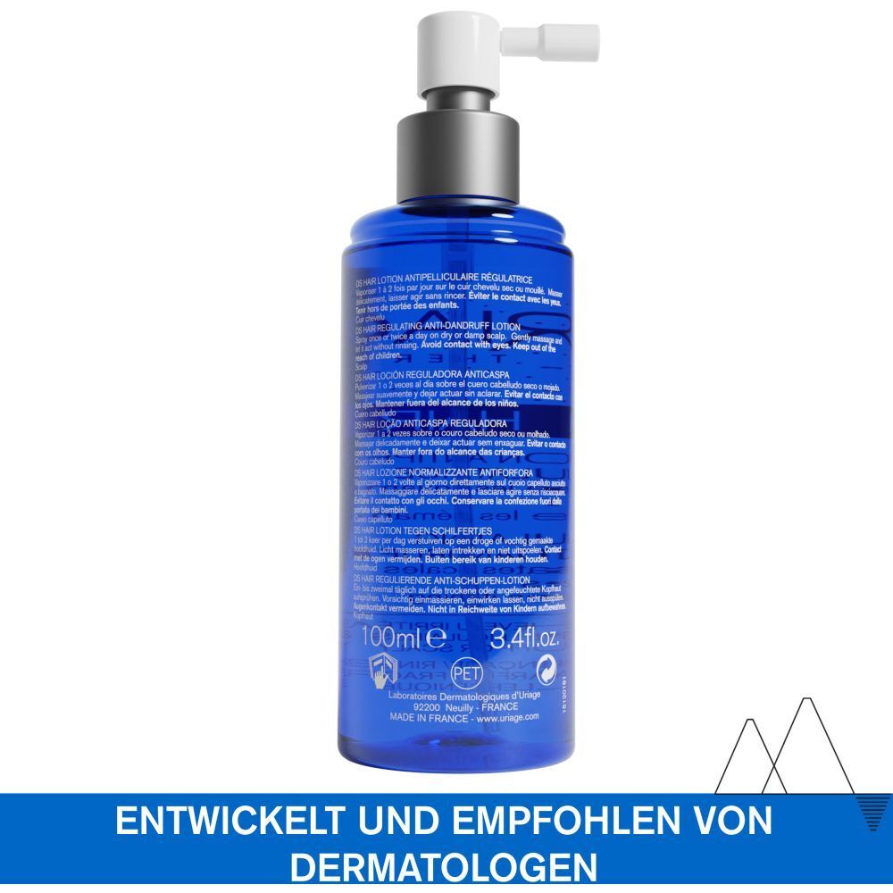 Flacone di lozione blu con applicatore bianco, 100ml.