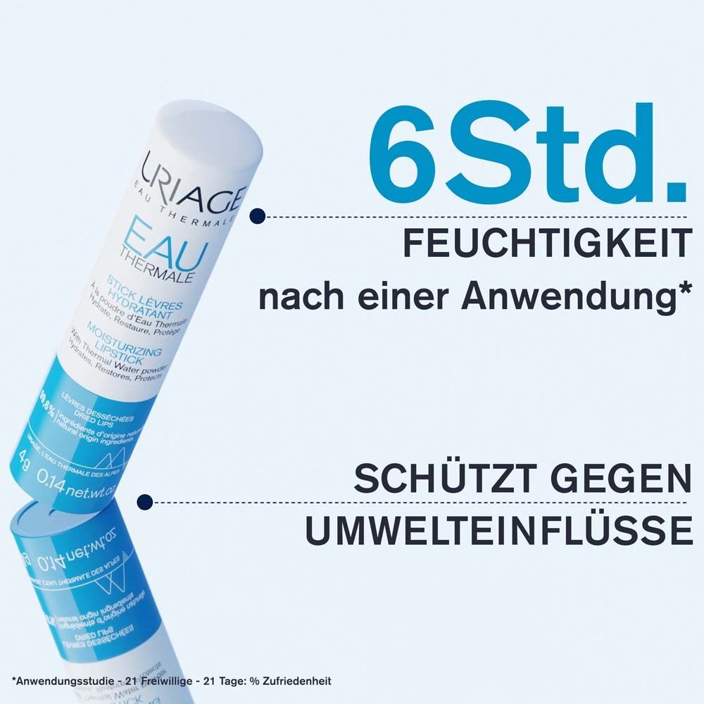 Stick labbra Uriage Eau Thermale. Testo: '6 ore di idratazione'. Protegge dagli agenti esterni.
