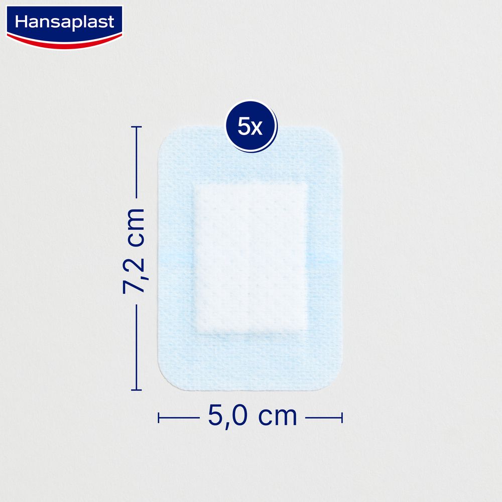 Medicazione Hansaplast Ultra Sensitive XL, 7,2 x 5 cm, con tampone assorbente.