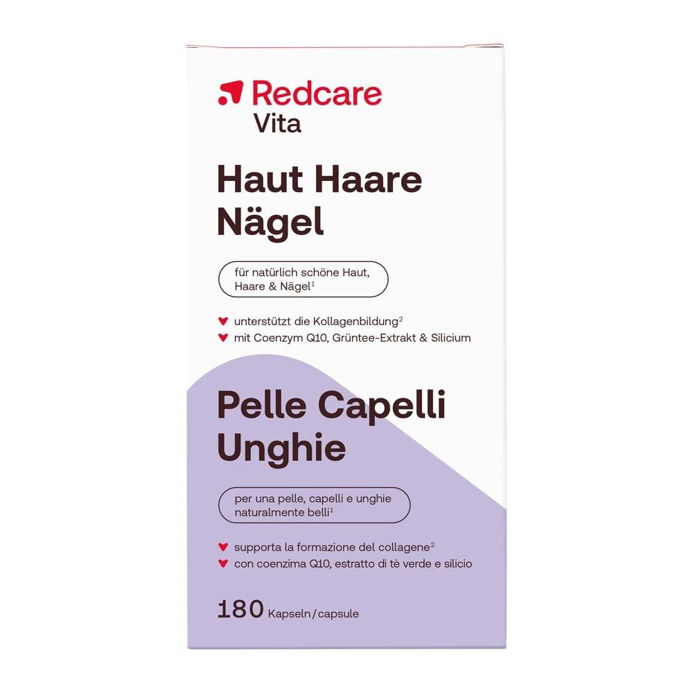Redcare Vita Pelle Capelli Unghie: confezione in cartone da 180 capsule.