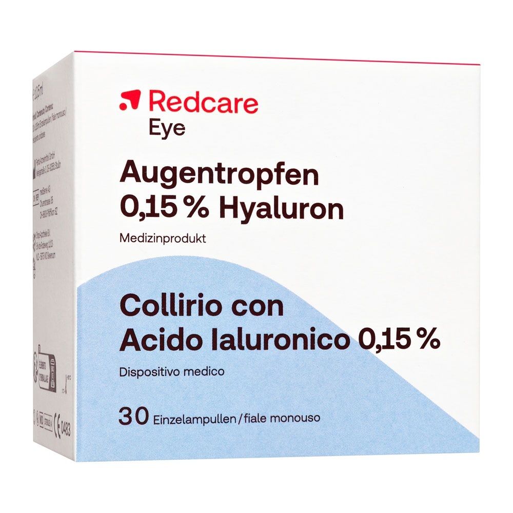 Redcare Collirio 0,15 % Acido Ialuronico Dispositivo medico, 30 fiale monodose.