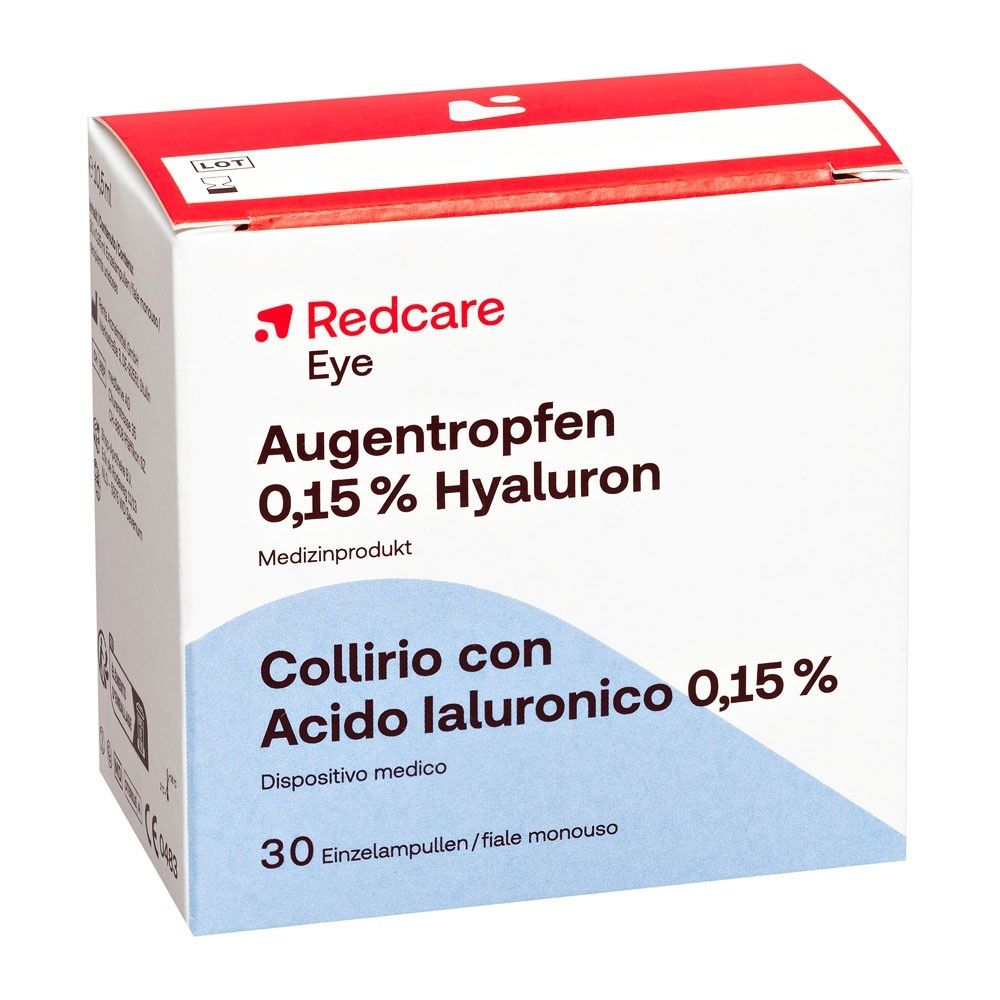 Redcare Collirio 0,15 % Acido Ialuronico Dispositivo medico, 30 fiale monodose.