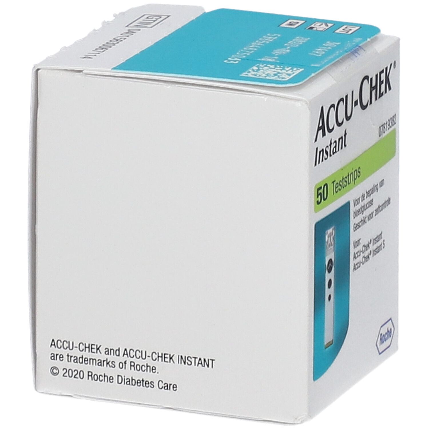 Vista laterale della confezione Accu-Chek Instant. Testo: ACCU-CHEK e ACCU-CHEK INSTANT sono marchi di Roche Diabetes Care.
