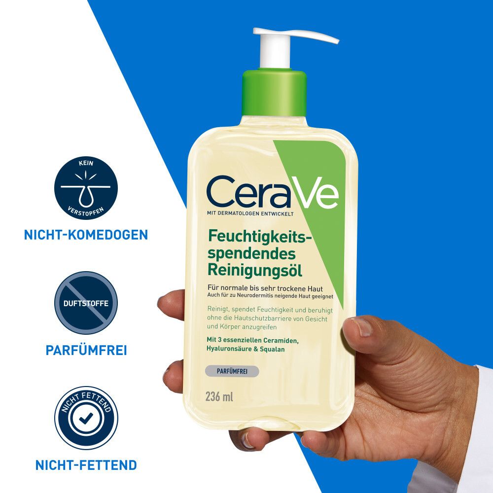 CeraVe Olio Detergente Idratante. Flacone con dosatore. Non comedogenico, senza profumo, non grasso.