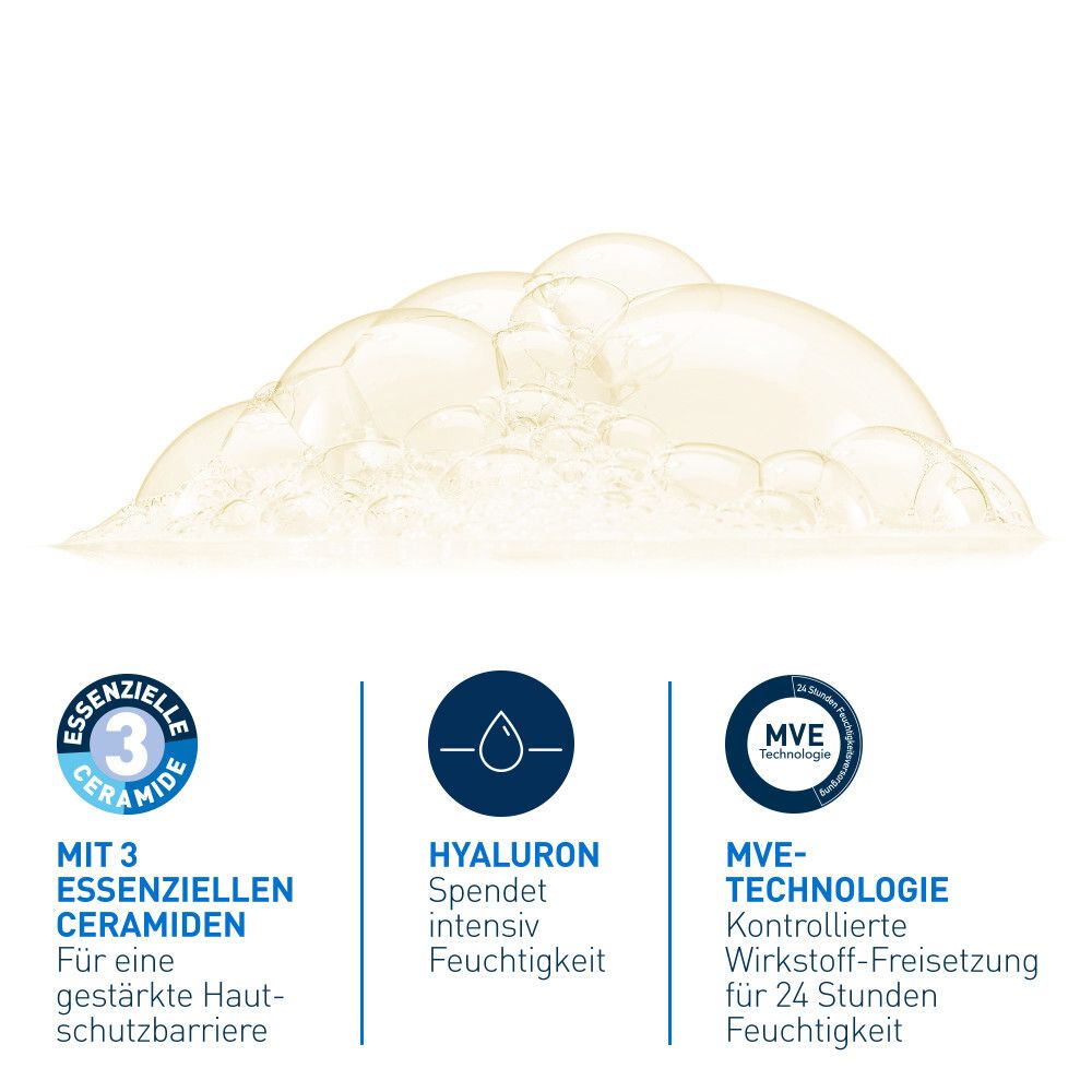 Schiuma con testo. 3 ceramidi essenziali, ialurone, tecnologia MVE.