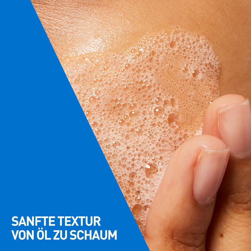 Pelle con schiuma. Testo: Texture delicata da olio a schiuma.