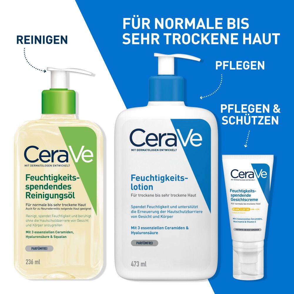 Prodotti CeraVe. Olio Detergente Idratante, Lozione Idratante, Crema Idratante.
