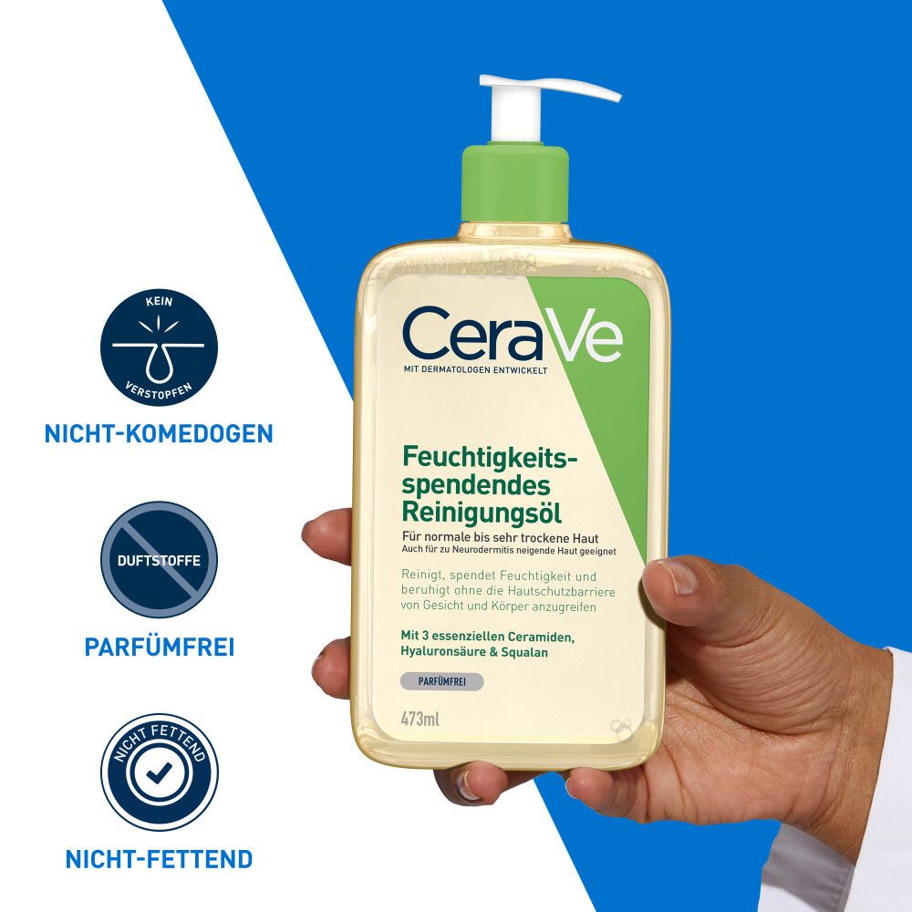 CeraVe Olio Detergente Idratante. Flacone con pompa. Testo: Non comedogenico, senza profumo, non grasso.