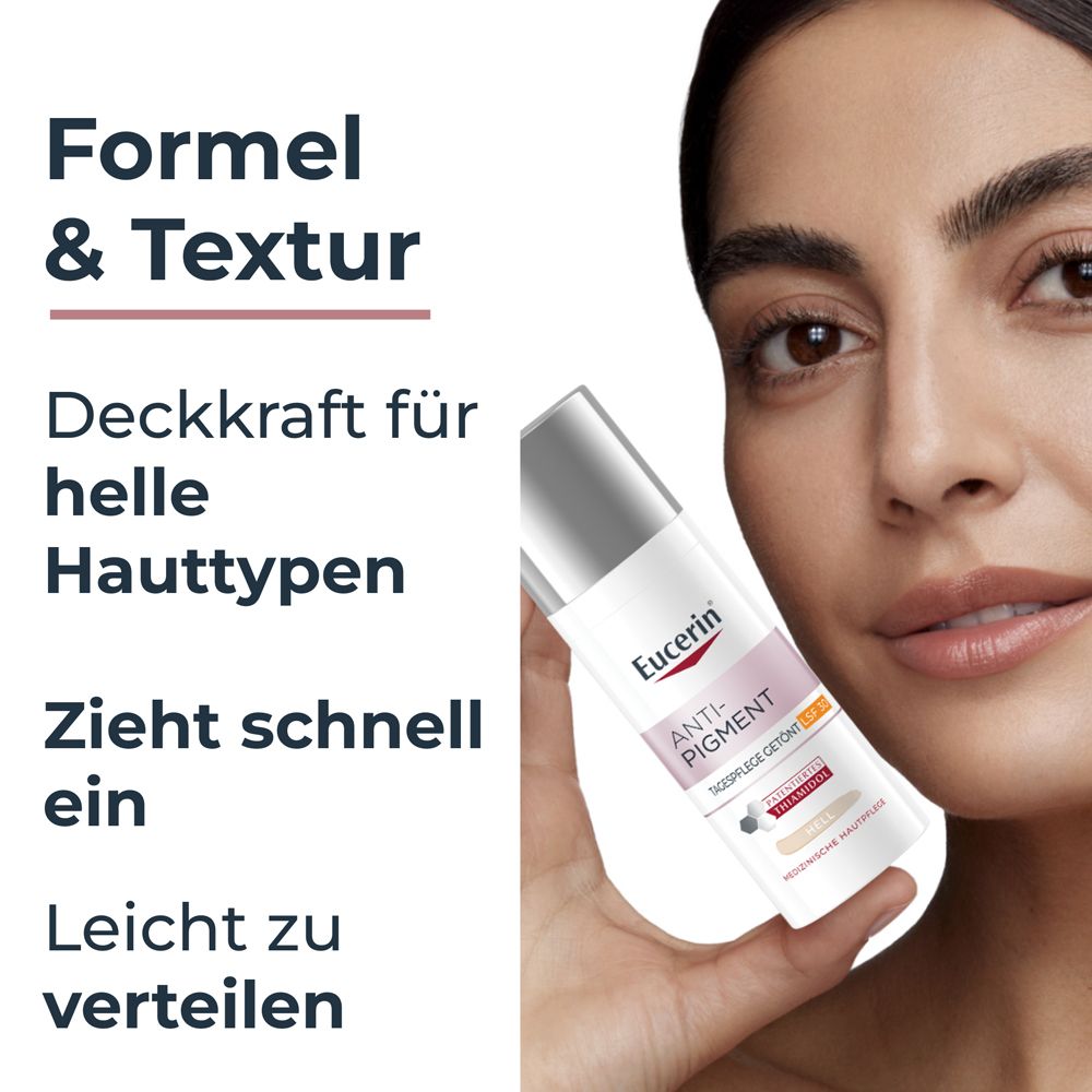 Eucerin Anti-Pigment Crema giorno colorata chiara: Coprenza, si assorbe rapidamente.