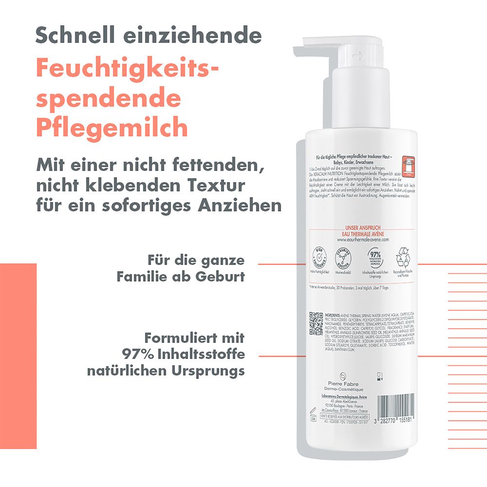 Retro del latte Avène XeraCalm Nutrition con istruzioni.