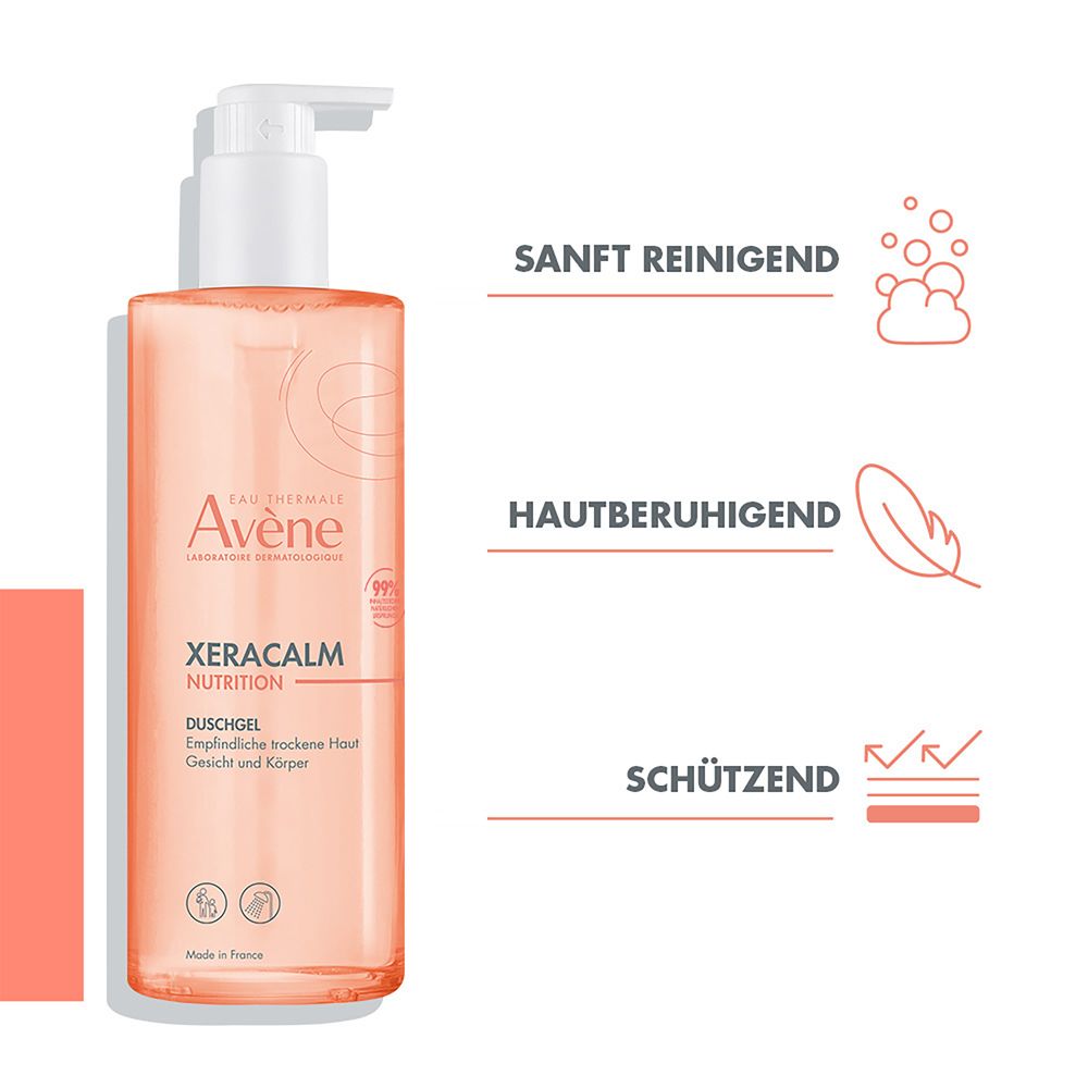 Bagnoschiuma Avène XeraCalm Nutrition. Deterge delicatamente, lenisce, protegge.