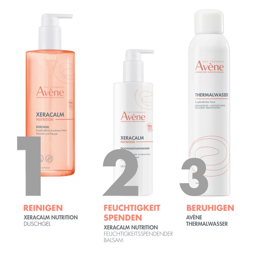 Bagnoschiuma Avène XeraCalm Nutrition. Texture leggermente schiumosa.