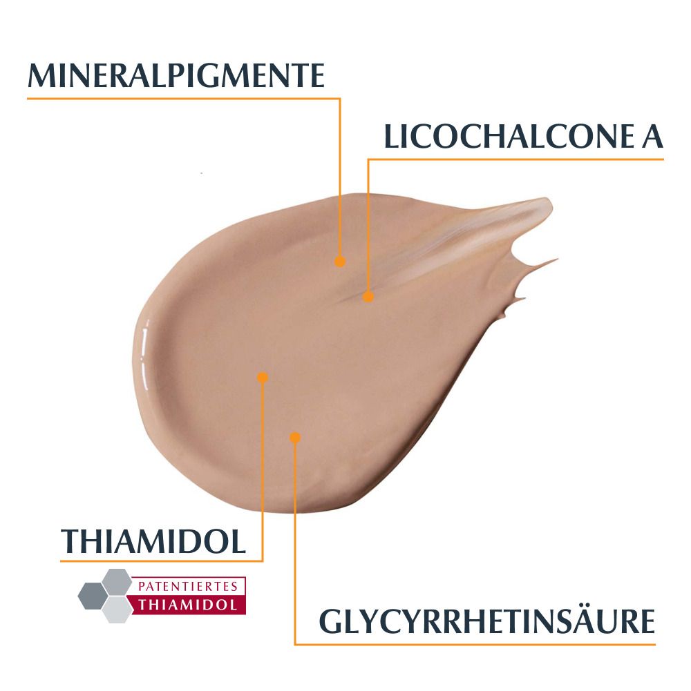 Campione di prodotto. Ingredienti: pigmenti minerali, Licochalcone A, Thiamidol, acido glicirretinico.