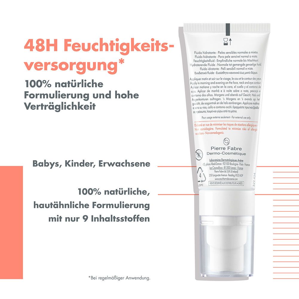 Retro del tubo. Testo: idratazione 48H, formula naturale al 100%, neonati, bambini, adulti.