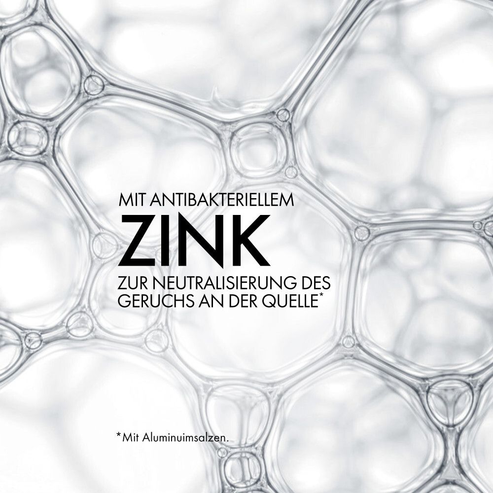 Sfondo di bolle. Testo: Con zinco antibatterico. Per neutralizzare gli odori.