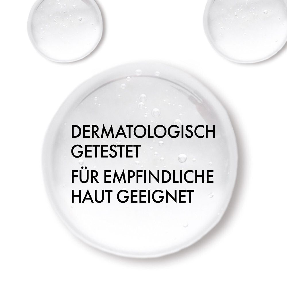 Sfondo di bolle. Testo: Testato dermatologicamente. Adatto alle pelli sensibili.