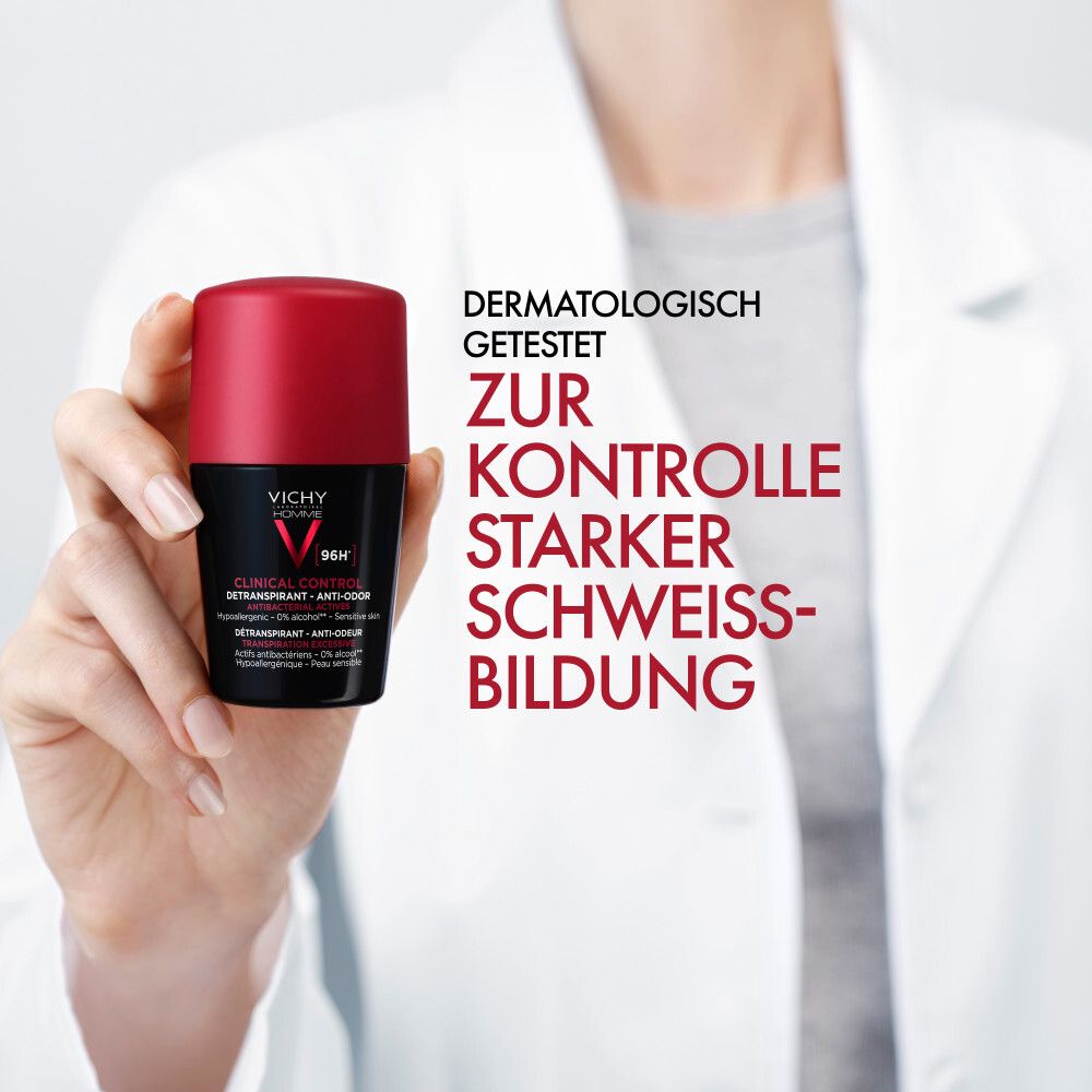 Deodorante roll-on Vichy Clinical Control con tappo rosso.