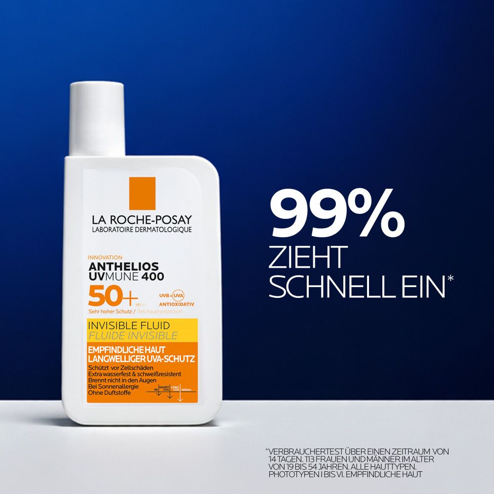 La Roche-Posay Anthelios Invisible Fluid SPF 50+ crema solare si assorbe rapidamente.
