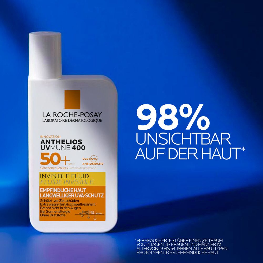 La Roche-Posay Anthelios Invisible Fluid SPF 50+ crema solare è invisibile sulla pelle.