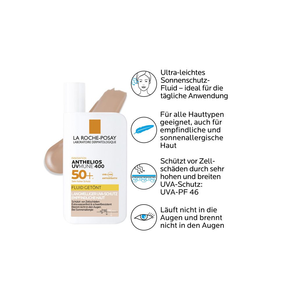 La Roche-Posay Anthelios UVMune 400 Fluido colorato SPF 50+. Caratteristiche del prodotto e icone.