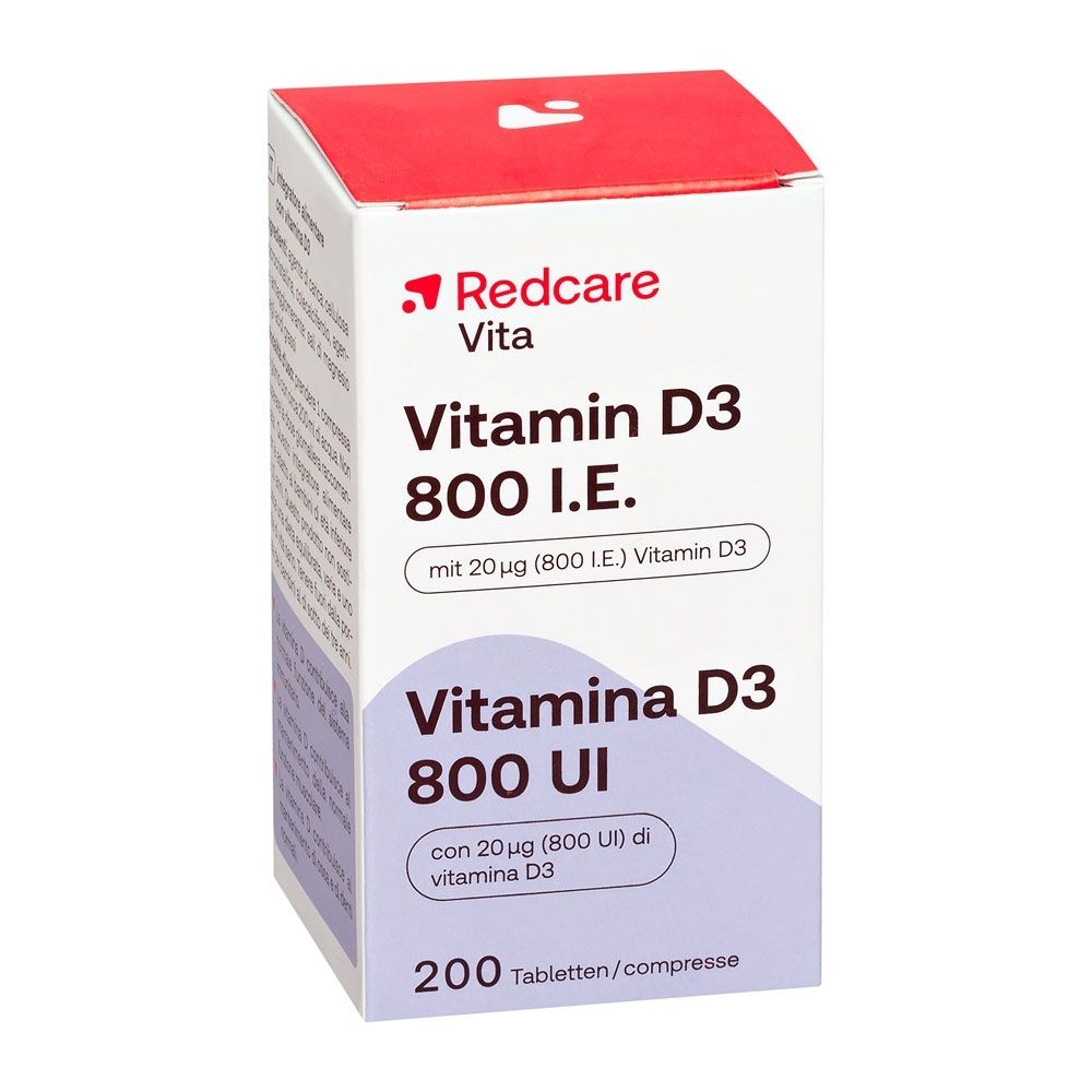 Confezione Redcare Vitamina D3 800 UI 200 compresse.