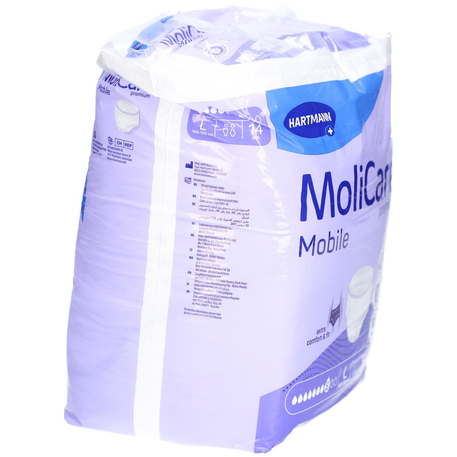 Confezione MoliCare Mobile Premium, taglia L, 14 pezzi. Marchio Hartmann. Comfort e vestibilità.