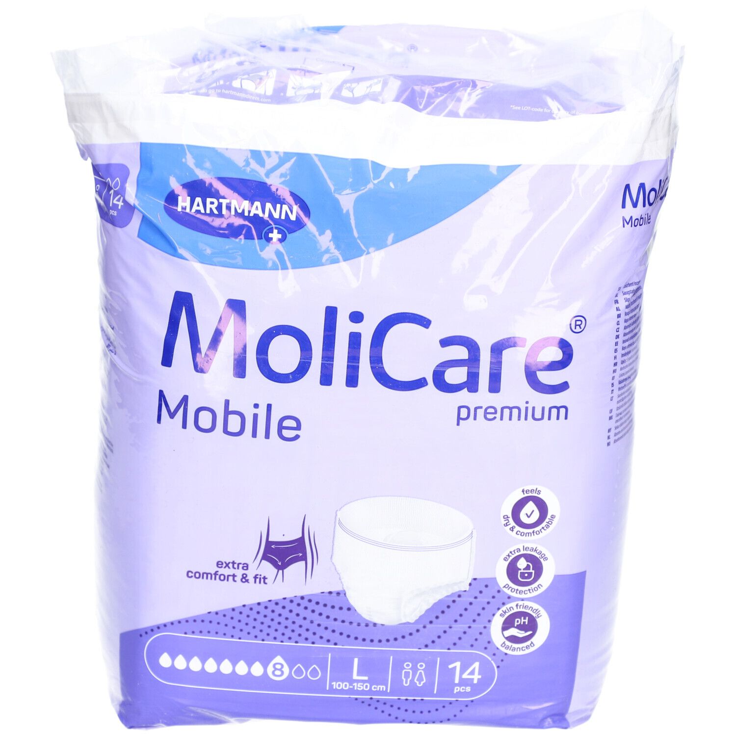 Confezione MoliCare Mobile Premium, taglia L, 14 pezzi. Marchio Hartmann. Comfort e vestibilità.