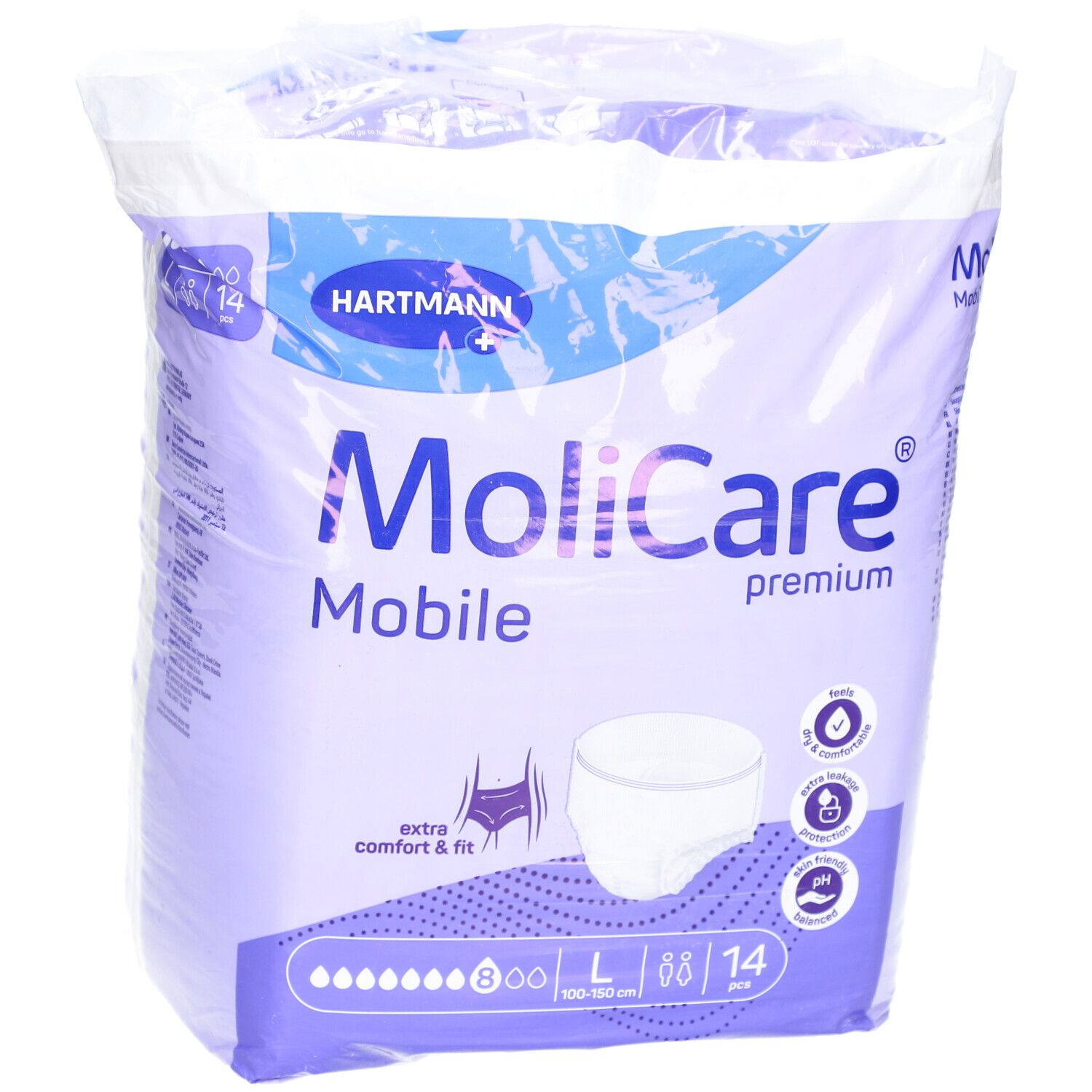 Confezione MoliCare Mobile Premium, taglia L, 14 pezzi. Marchio Hartmann. Comfort e vestibilità.