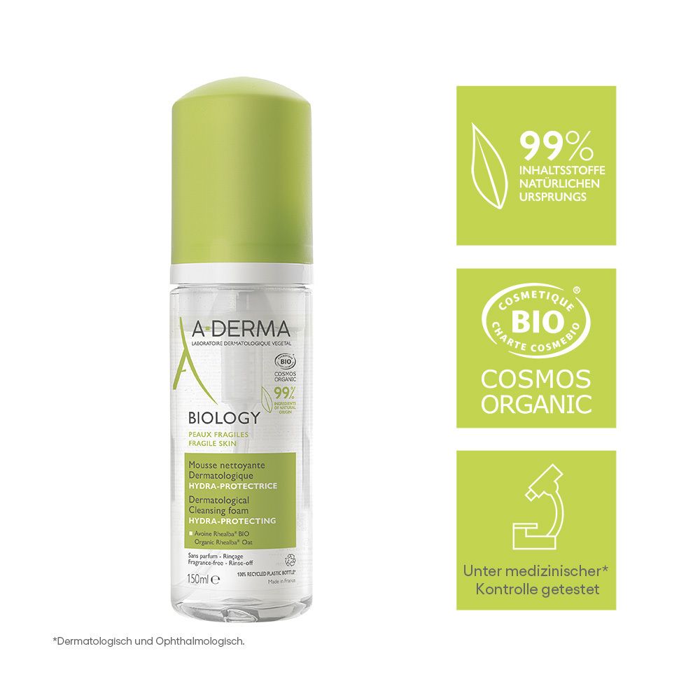 Detergente con loghi: 99% ingredienti naturali, COSMOS ORGANIC, testato sotto controllo medico.