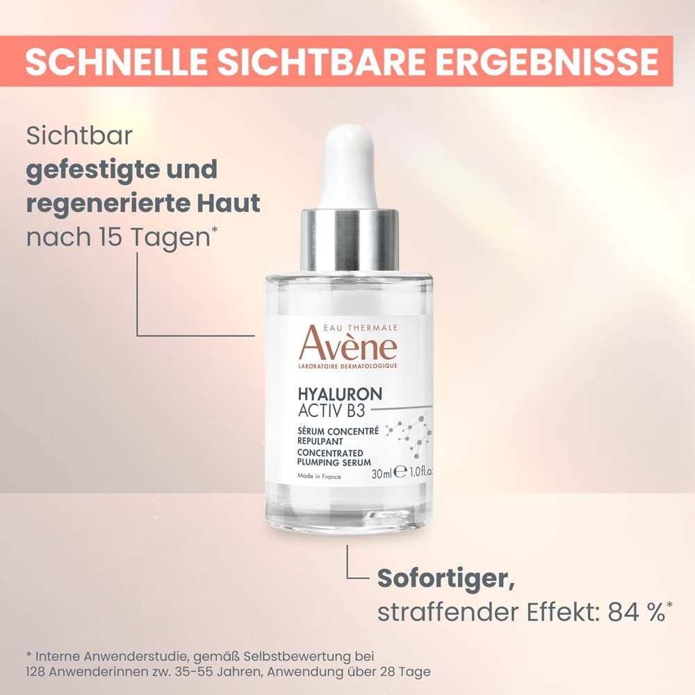 Flacone con testo. Testo: Siero concentrato che rassoda la pelle e leviga le rughe. Concentrato con acido ialuronico e niacinamide.