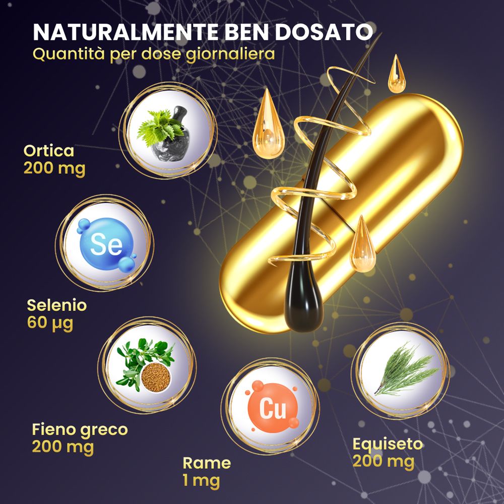 Confezione COSAWELL® con raffigurazione di radici di capelli e testo 'Integratore alimentare'.