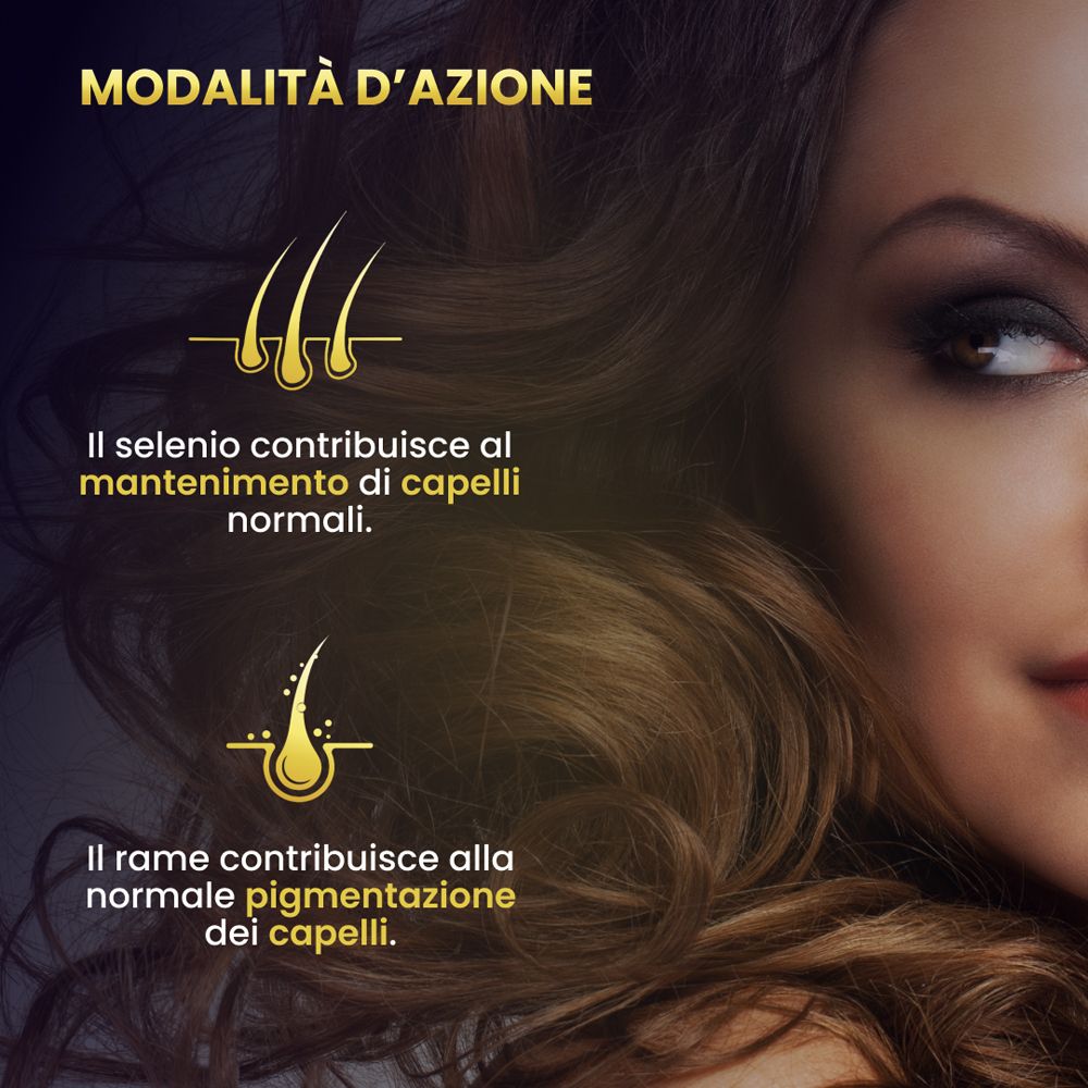 Confezione COSAWELL® con raffigurazione di radici di capelli e testo 'Integratore alimentare'.