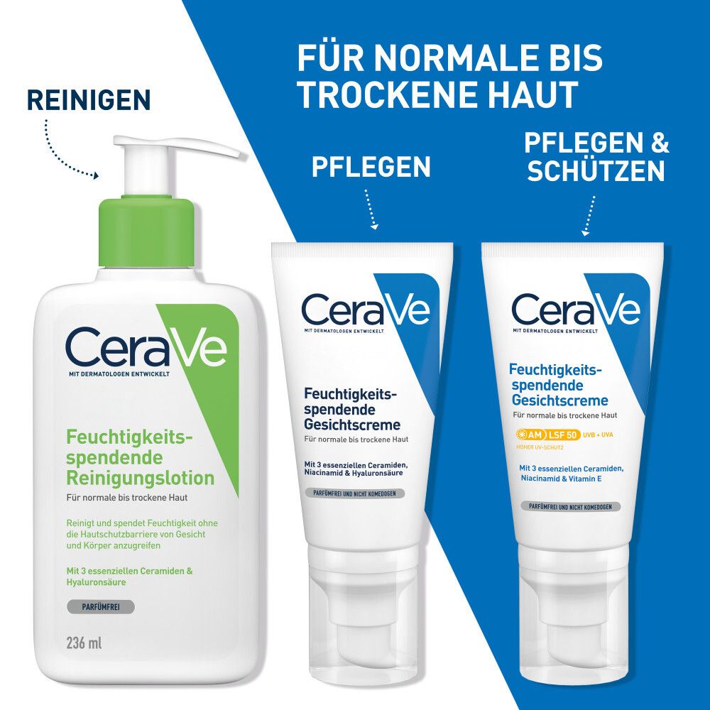 CeraVe prodotti detergenti e idratanti. Crema viso e lozione detergente. Per pelli da normali a secche.