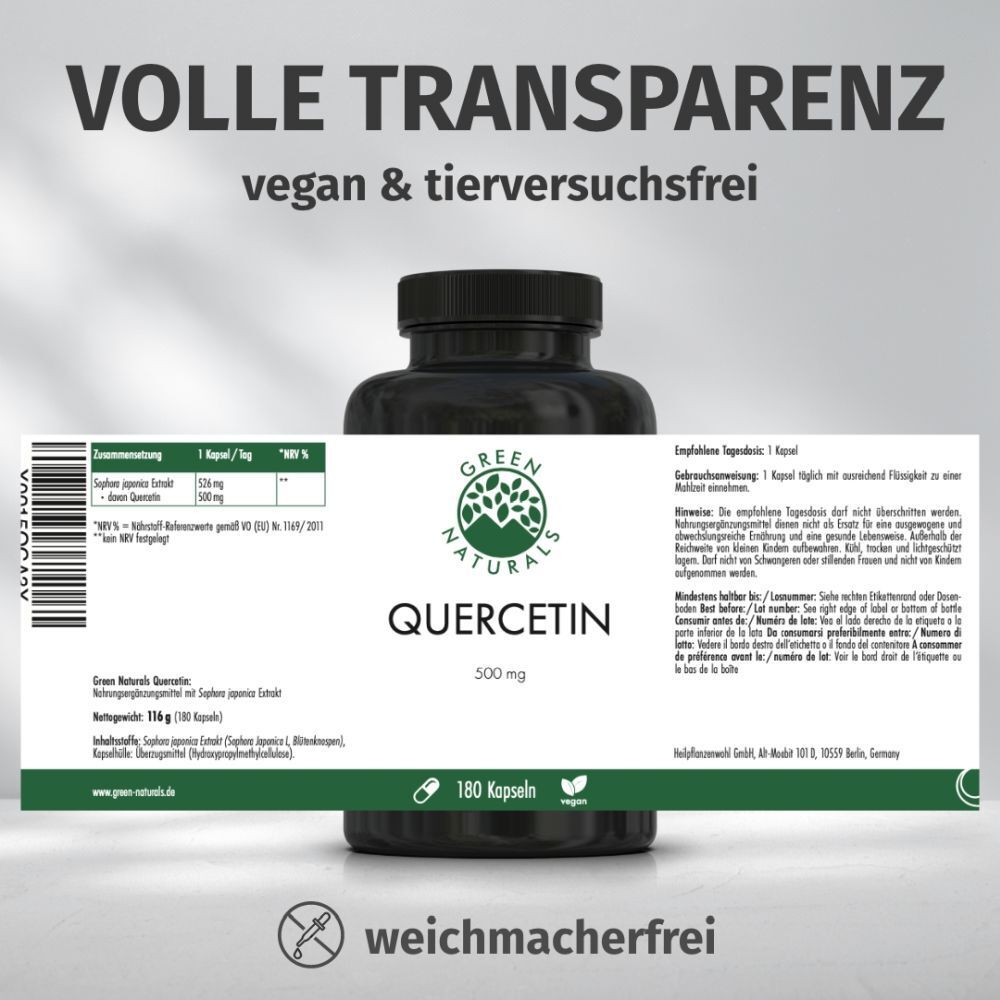 Flacone con etichetta. Testo: Piena trasparenza, vegano e senza test sugli animali. Ingredienti, dosaggio.