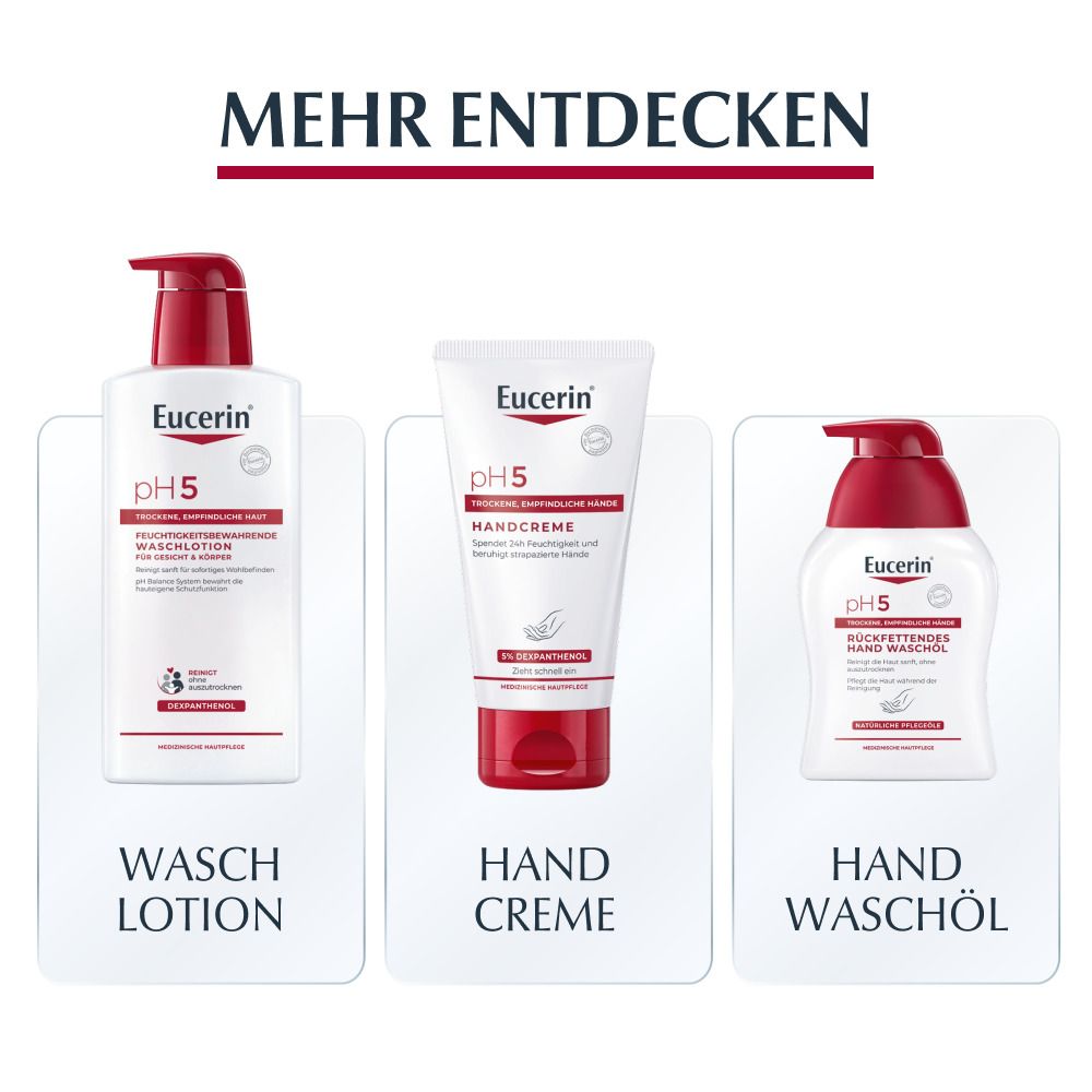 Eucerin pH5 Lozione lavante, crema mani e olio lavante mani.