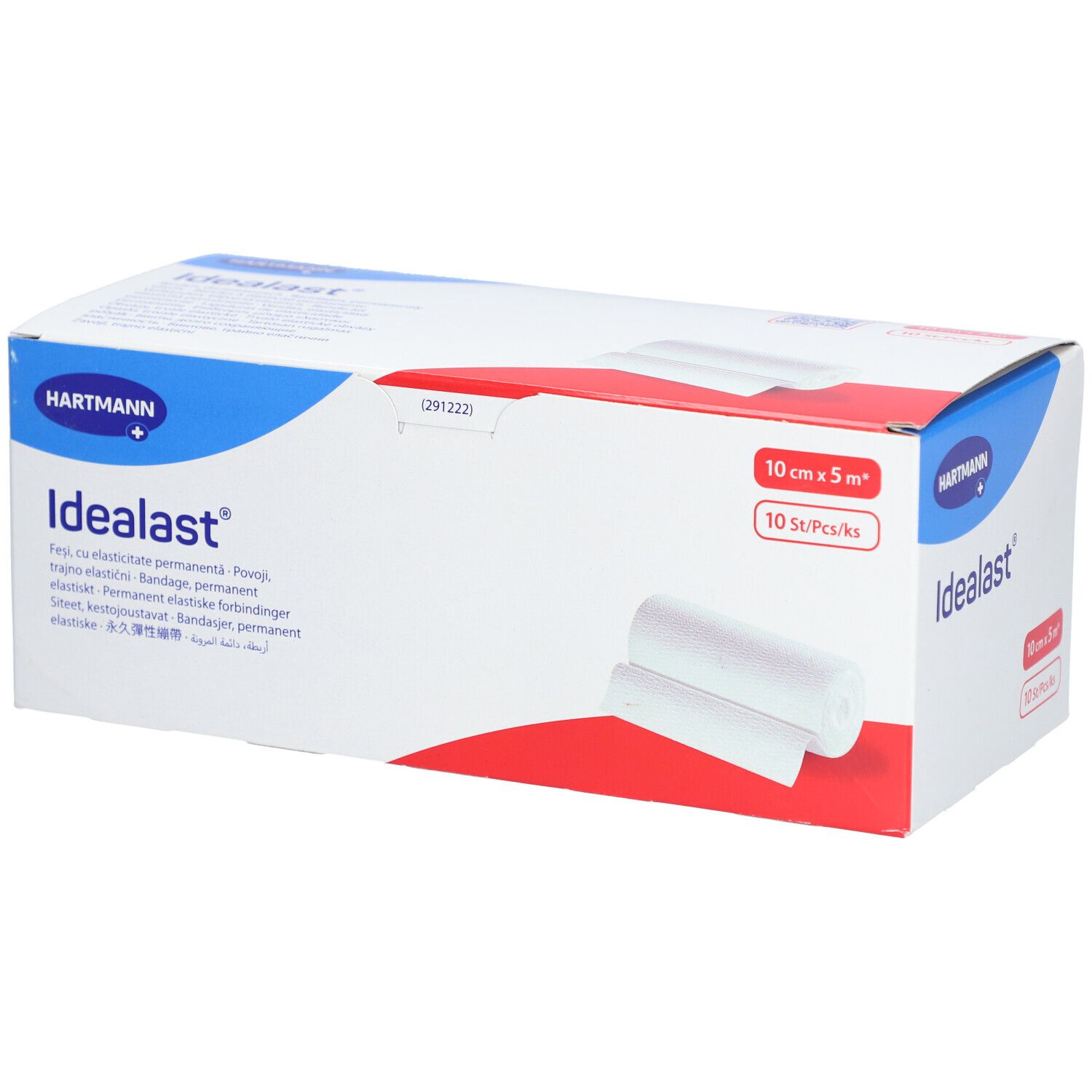Confezione di bende Idealast® universali. 10 cm x 5 m. 10 pezzi. Bianco. Logo Hartmann. Nome prodotto.