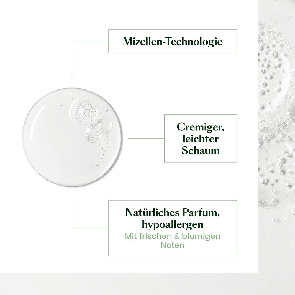 Tecnologia micellare per una schiuma cremosa e leggera con profumo naturale e ipoallergenico.