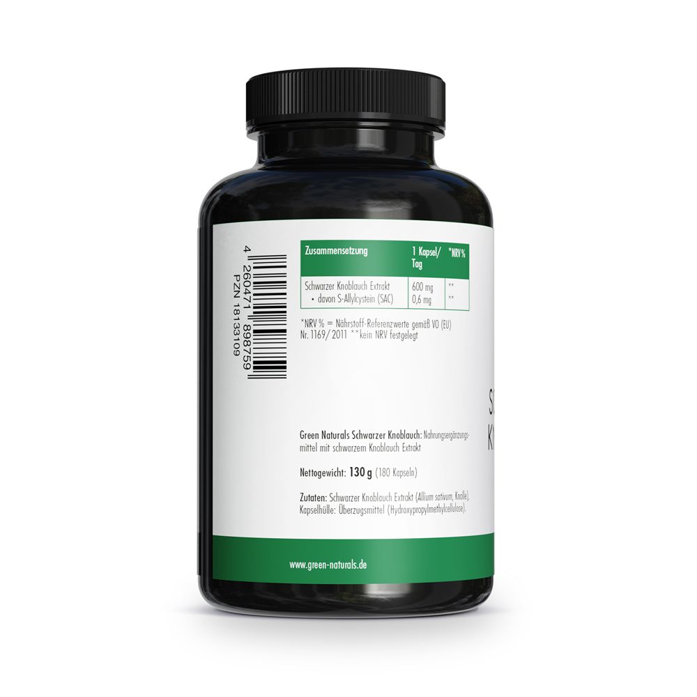 Composizione: Estratto di aglio nero 600 mg, S-allilcisteina 0,6 mg.