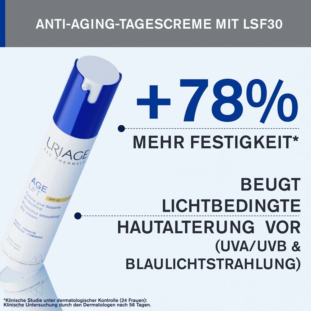 Uriage Age Lift LSF 30. Crema giorno anti-età. Più compattezza. Previene l'invecchiamento cutaneo.