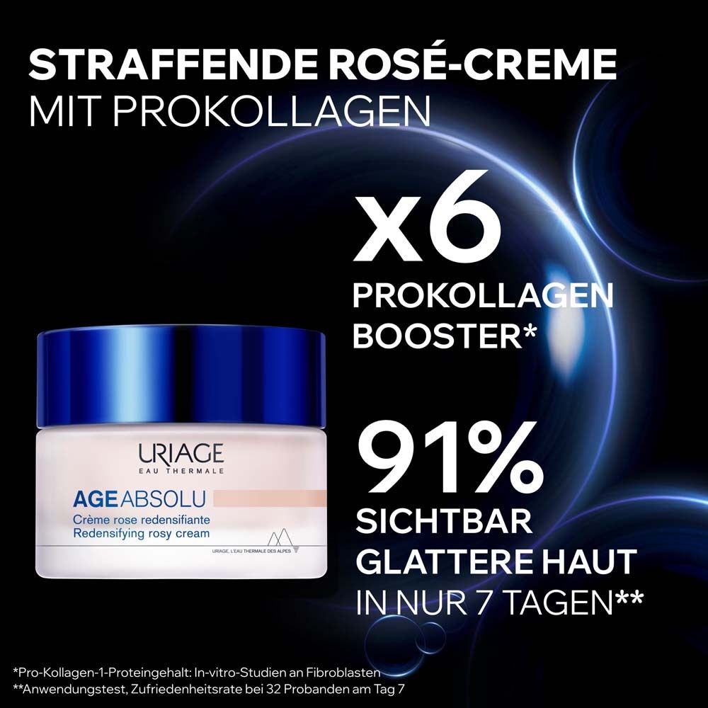 Immagine del prodotto con testo. Crema rosata rassodante con Pro-collagene. x6 booster di pro-collagene. 91% pelle più liscia.