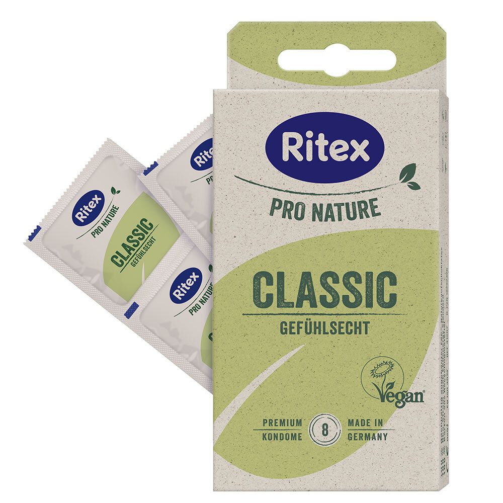 Preservativi Ritex Pro Nature Classic, 8 pezzi. Prodotto vegano, Made in Germany.