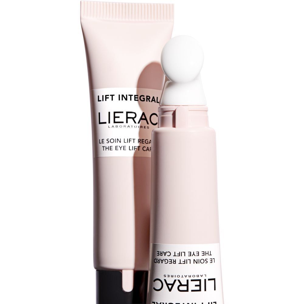 Due tubi, uno con applicatore. Scritta: LIFT INTEGRAL, LIERAC, Le soin lift regard, The eye lift care.