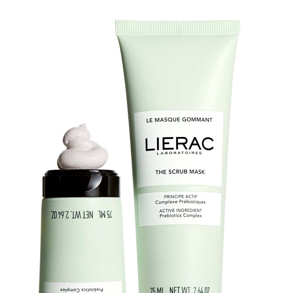 Due tubi. Uno con prodotto, uno con scritta: LIERAC, THE SCRUB MASK, 75 ml.