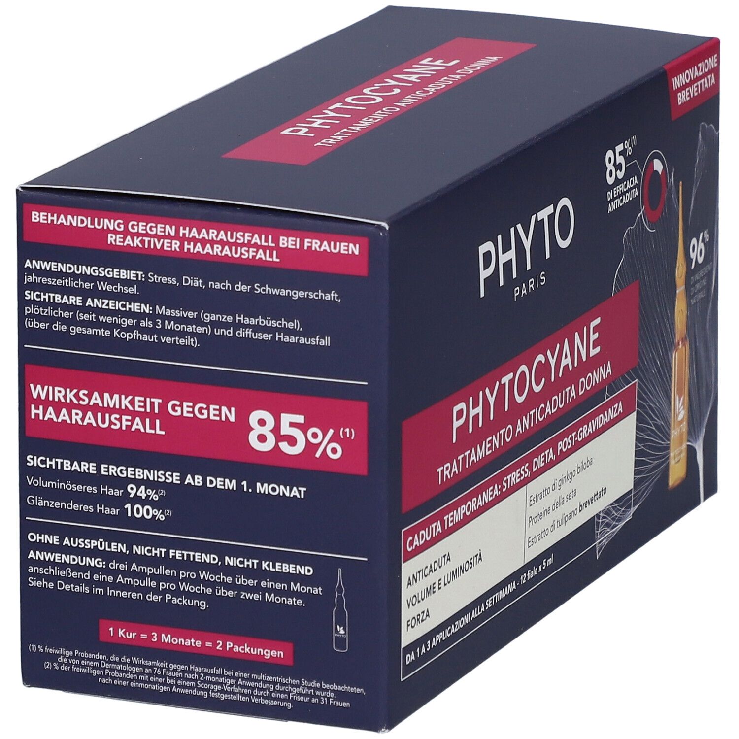 Confezione Phyto Phytoceane per la caduta dei capelli femminili, efficacia 85%.