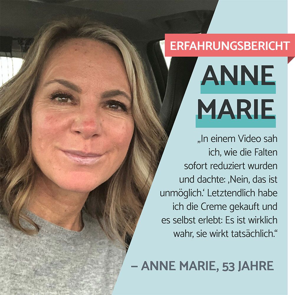 Testimonianza di Anne Marie (53 anni) sull'effetto immediato del Correttore Rughe Remescar.