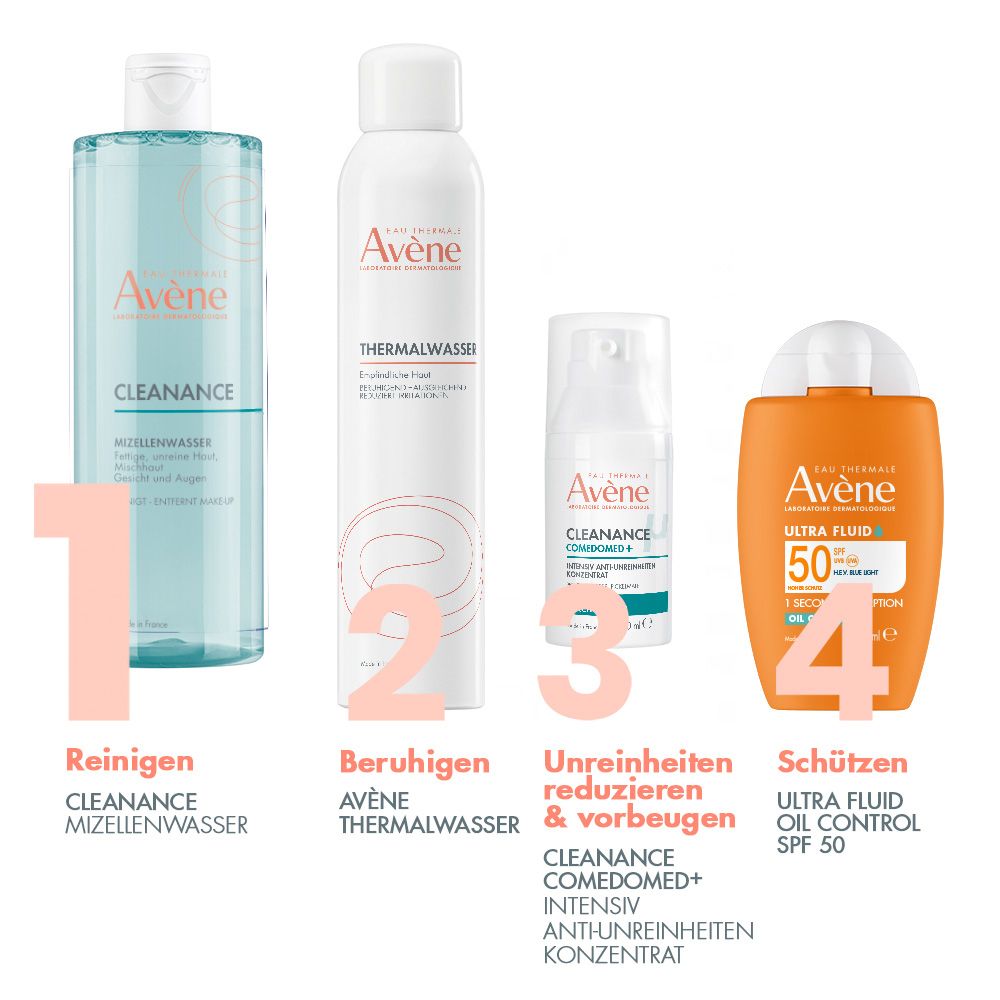 Acqua micellare Avène Cleanance in flacone trasparente con tappo bianco a scatto.